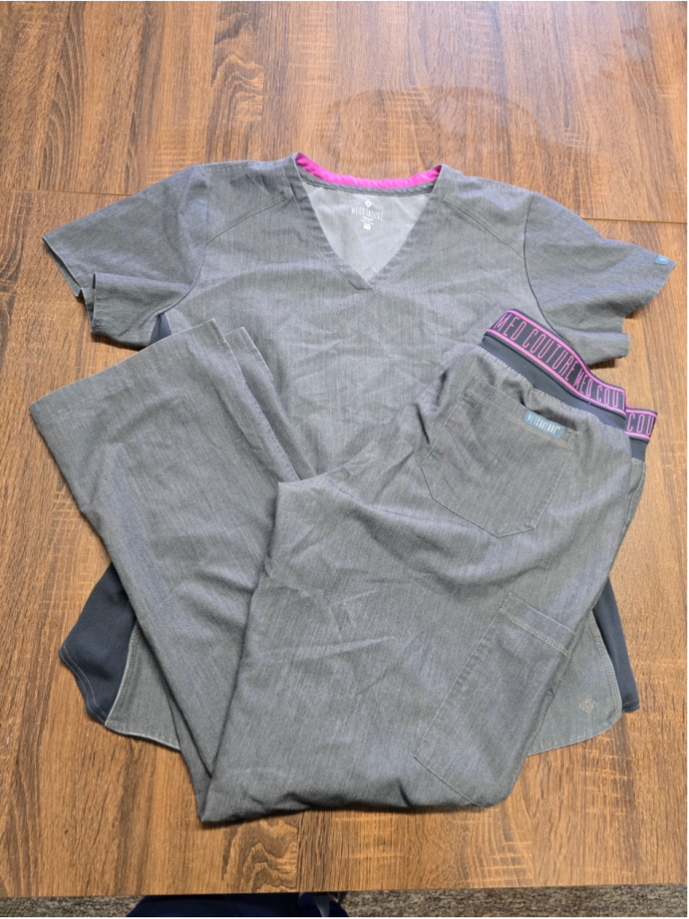Women's Med Couture Scrub Set Size M Grey and Pink
